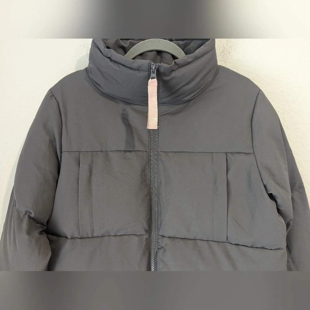 Gymshark Grey Oversized Cropped High Neck Full Zip Canvas Puffer Jacket